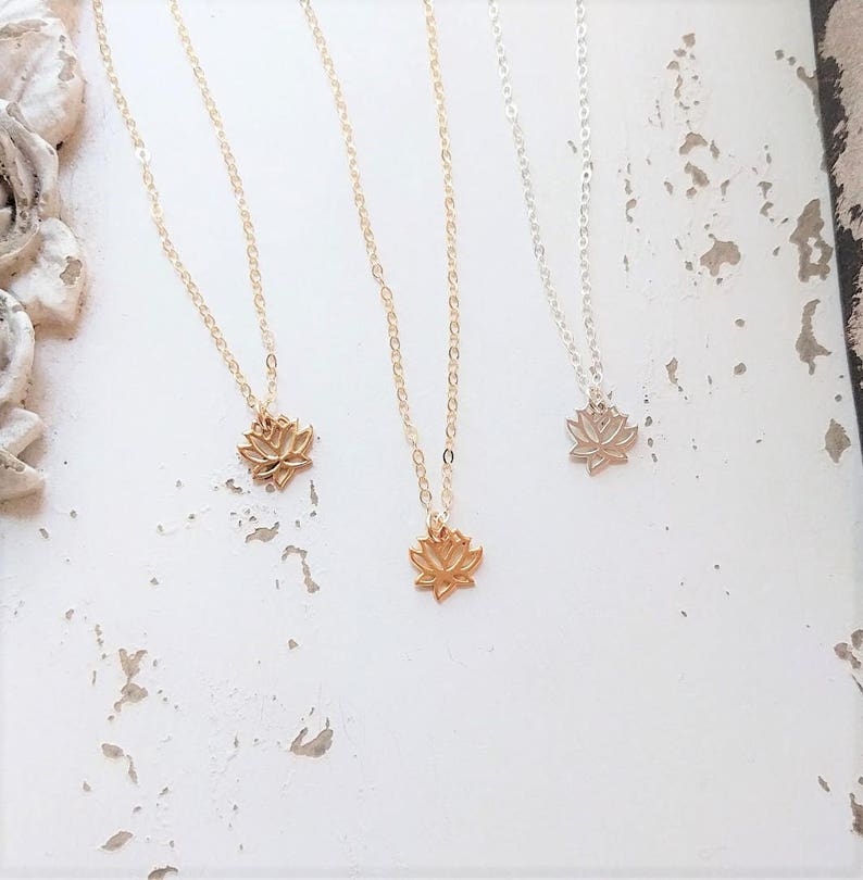 Tiny Lotus Necklace Lotus Flower Charm Sterling Silver Tiny Etsy