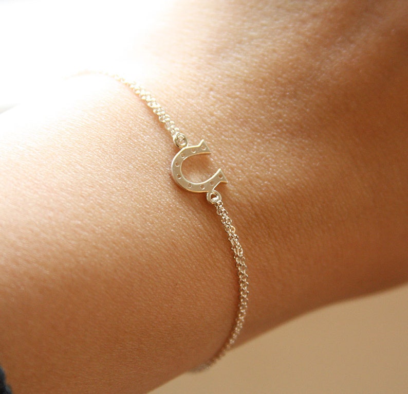 Lucky Horseshoe Bracelet, Graduation Gift, Sterling Silver, Horseshoe Necklace, Horseshoe Anklet, Friendship Bracelet, Dainty Charm Bracelet image 4