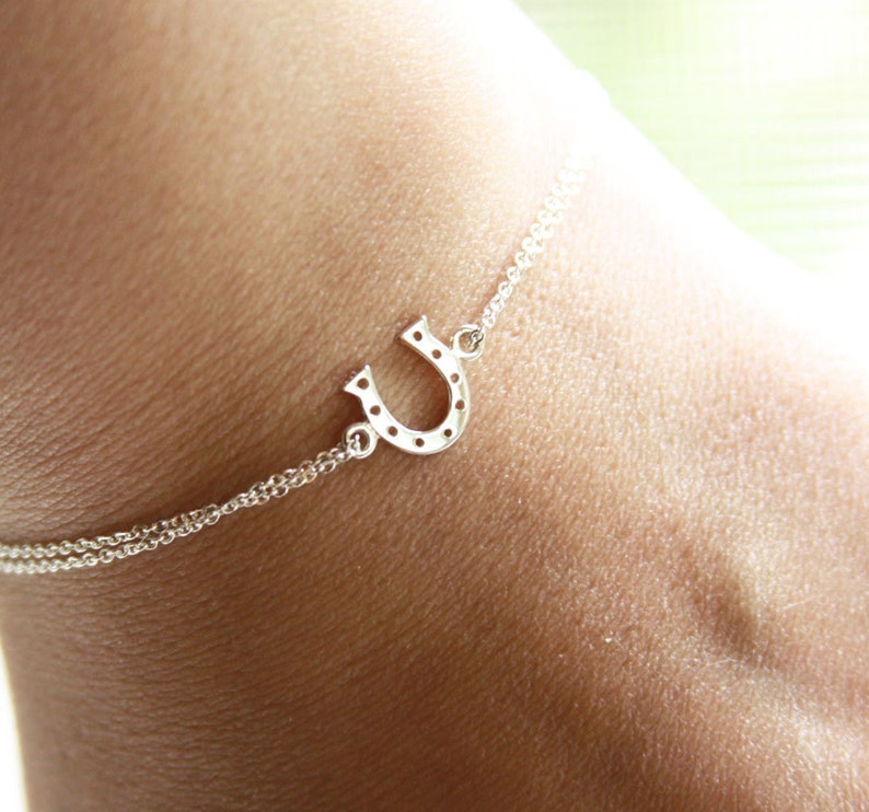 Lucky Horseshoe Bracelet, Graduation Gift, Sterling Silver, Horseshoe Necklace, Horseshoe Anklet, Friendship Bracelet, Dainty Charm Bracelet image 2