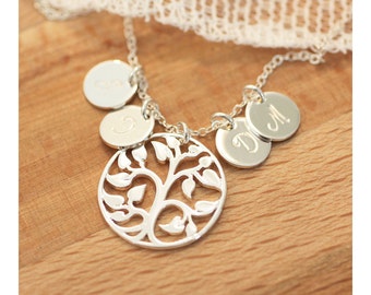 Family Tree Necklace, Personalized Mother's Necklace, Initial Necklace, Grandmom's Necklace, Tree of Life, Gift for Mom, Sterling Silver