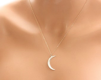 Dainty Moon Necklace, Cresecent Moon Necklace, Sterling Silver Moon Charm, Luna Necklace, Mixed Metal, Delicate Necklace, Summer Jewelry