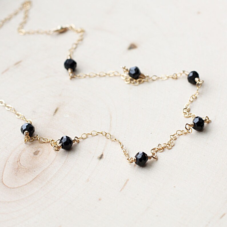 Tiny Gold Gemstone Necklace Minimal Everyday Necklace Black Etsy