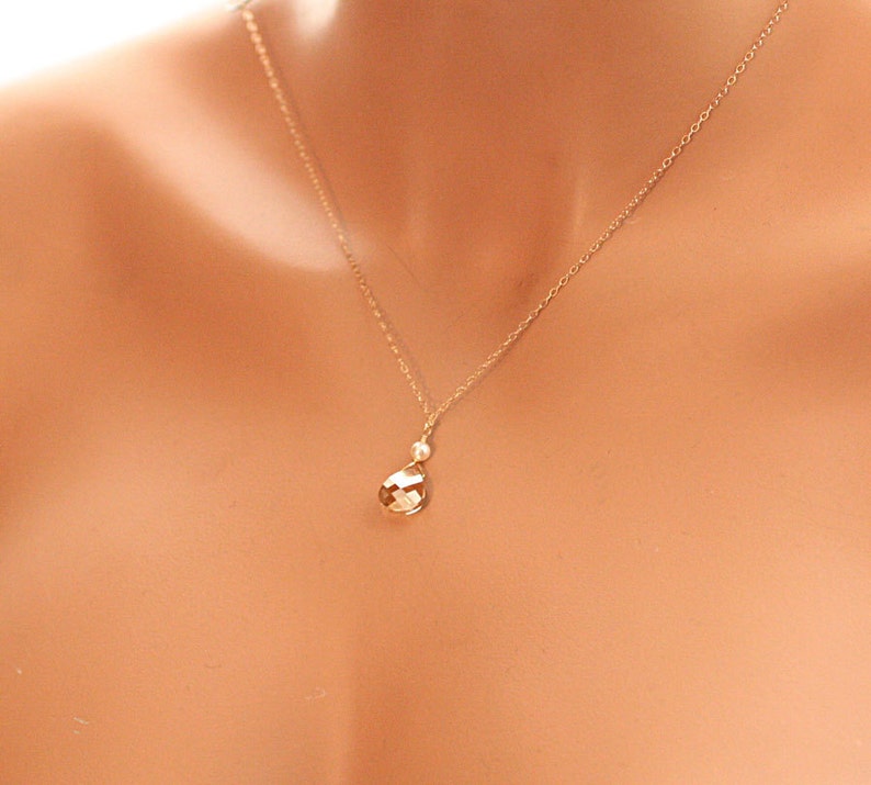 Tiny Crystal Necklace, Pearl Necklace, Dainty Necklace, Bridesmaid Necklace, Mother of Bride Gift, Gold Fill, Sterling Silver, Rose Gold image 4