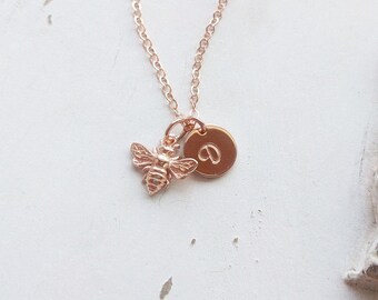 Rose Gold Honey Bee Necklace, Dainty Bee Jewelry - perfect gift for a Bee Keeper! Available in Sterling Silver, Yellow Gold, and Rose Gold