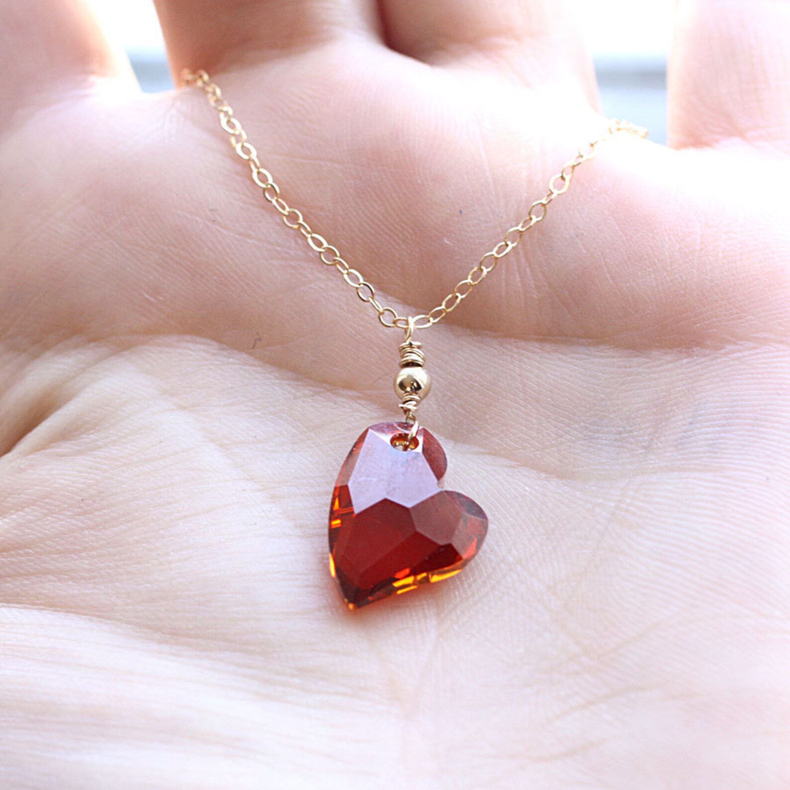 Sweet Valentine Necklace Gold Fill Ruby Red Heart Necklace Etsy