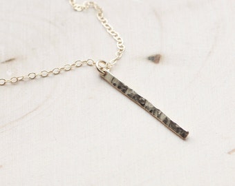 Tiny Bar Necklace, Dainty Gold Necklace, Dainty Layering Necklace, Hammered Bar Charm, Minimal Necklace, Everyday Necklace, Gold Filled