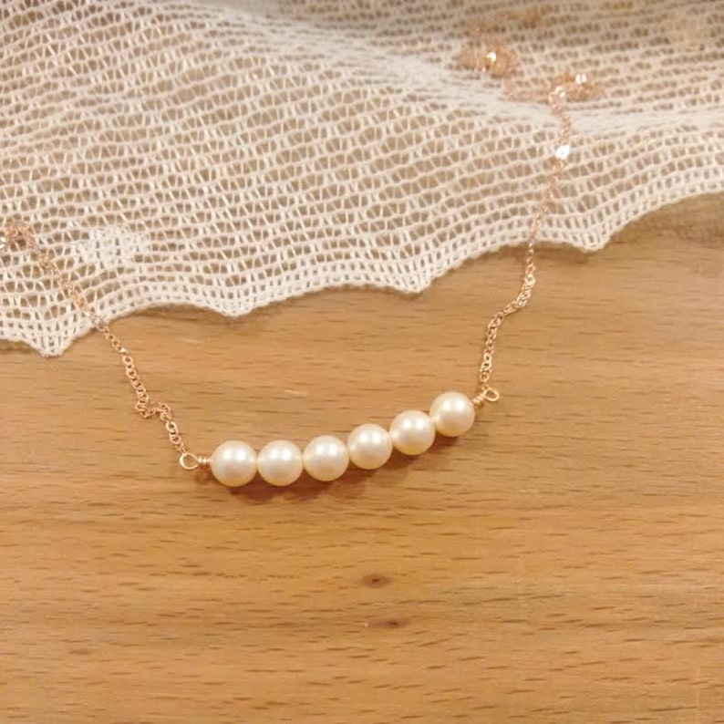 Dainty Pearl Necklace, Tiny and Petite Row of Pearls, Sterling Silver, Gold Fill, Rose Gold Necklace, Bridesmaids Necklace, Wedding Jewelry image 2