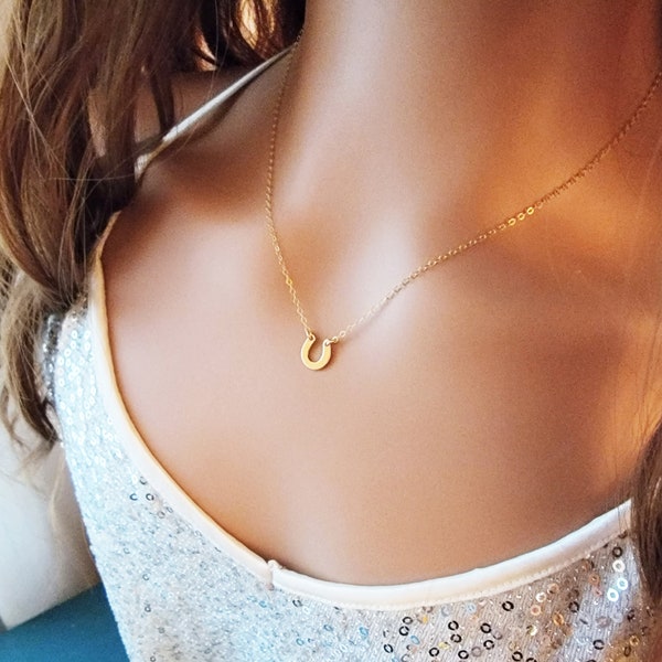 Tiny Horseshoe Necklace, Gold Fill, Sterling Silver, Dainty Horseshoe Jewelry, Good Luck Gift, Minimalist Jewelry, Graduation Gift for Her