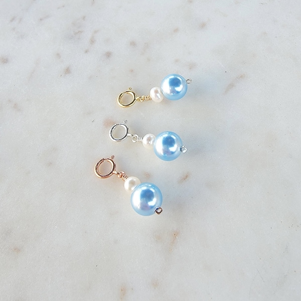 Something Blue Bridal Bouquet Charm, Pearl Garter Charm, Wedding Keepsake, Shower Gift for the Bride, Gold Fill, Sterling Silver, Rose Gold