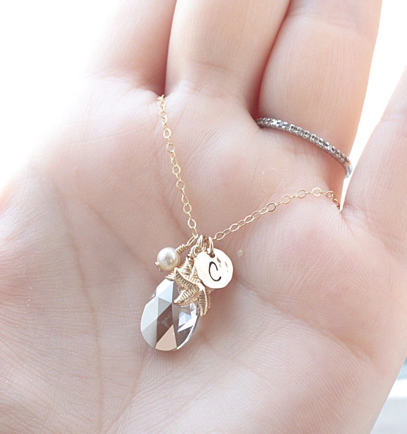 Gold Initial Charm Necklace Silver Shade Swarovski Crystal Etsy