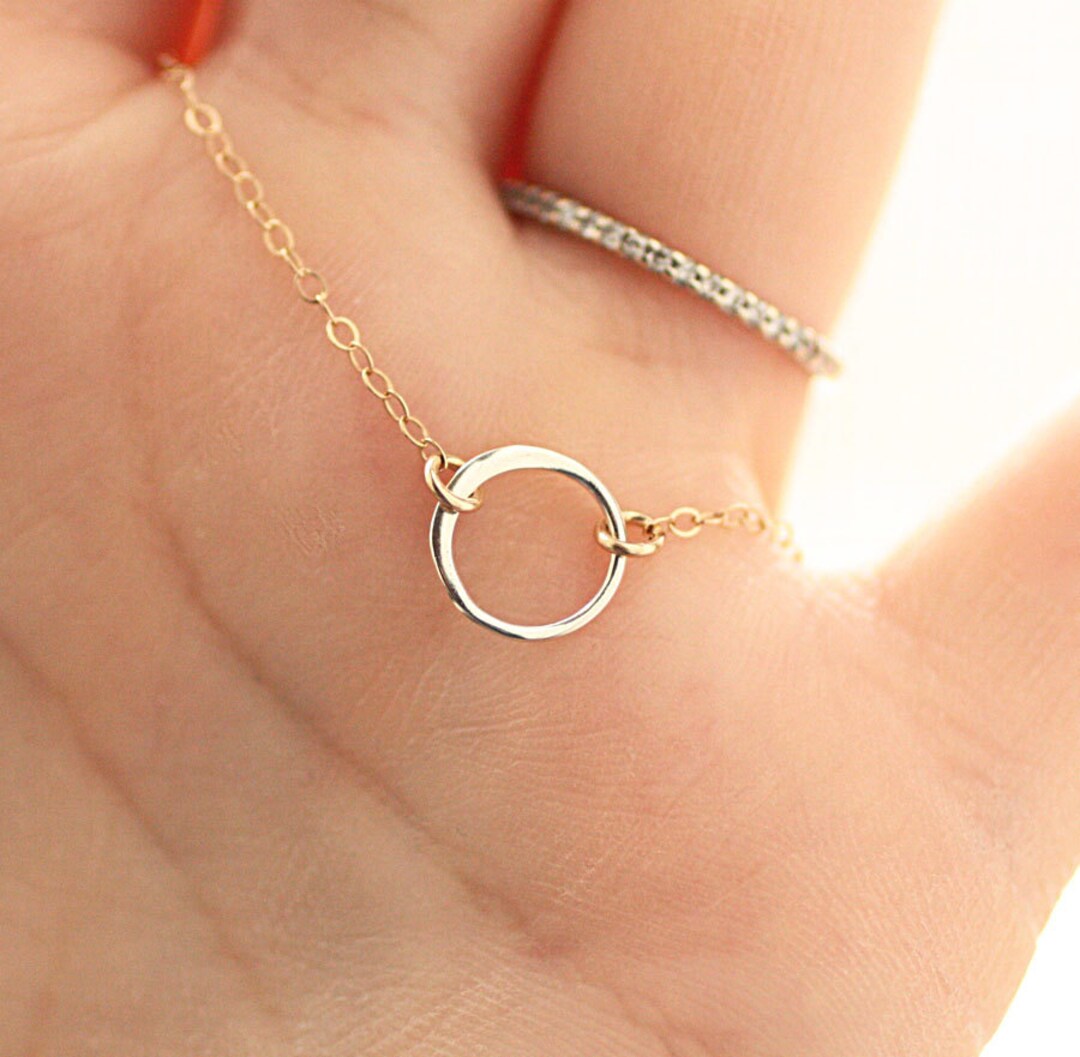 Tiny Circle Necklace Sterling Silver Circle Charm Gold Etsy