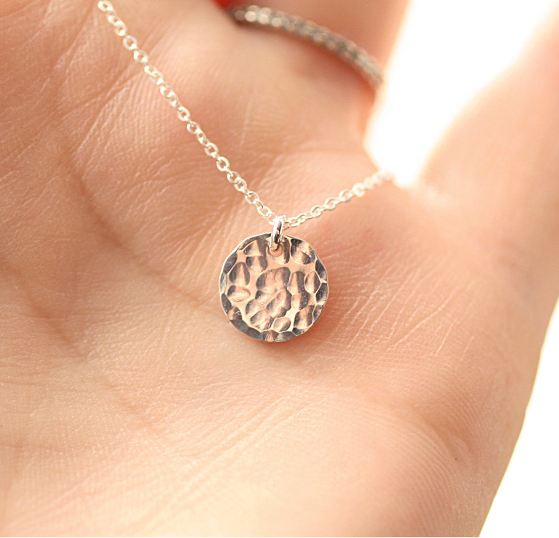 Simple Everyday Necklace Sterling Silver Hammered Disc Etsy