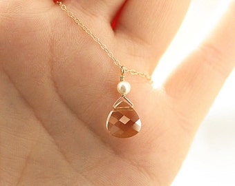 Tiny Crystal Necklace, Pearl Necklace, Dainty Necklace, Bridesmaid Necklace, Mother of Bride Gift, Gold Fill, Sterling Silver, Rose Gold