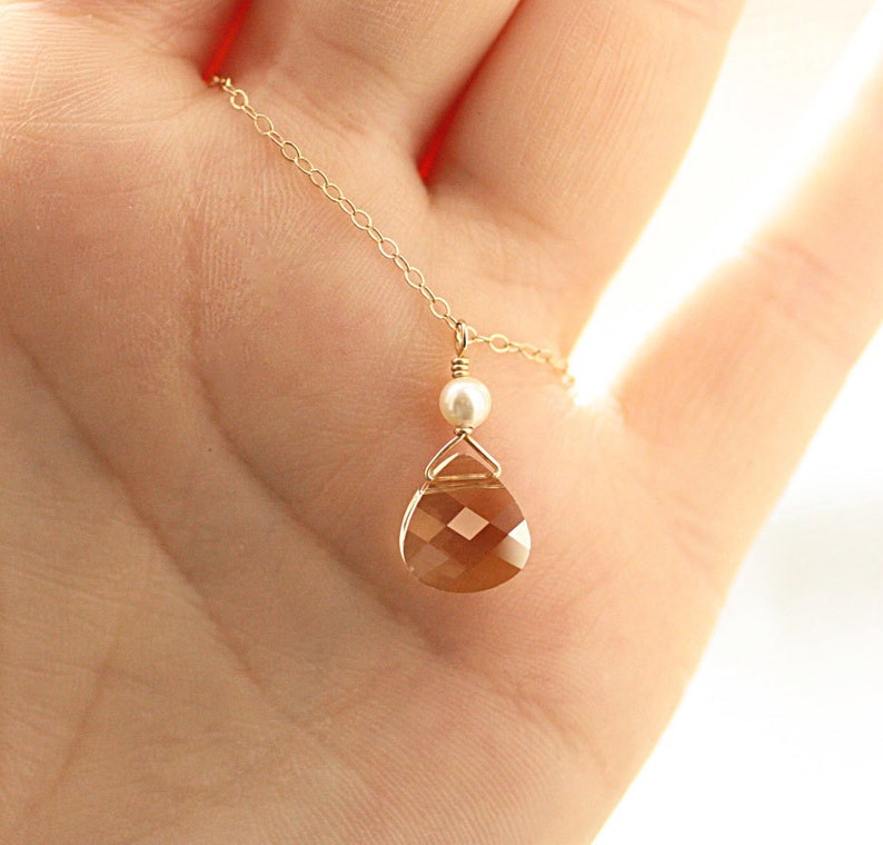 Tiny Crystal Necklace, Pearl Necklace, Dainty Necklace, Bridesmaid Necklace, Mother of Bride Gift, Gold Fill, Sterling Silver, Rose Gold image 1
