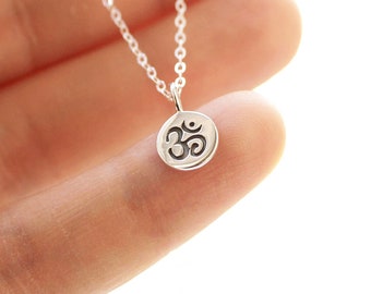 Ohm Necklace, Tiny Om Charm, Sterling Silver Necklace, Spiritual Yoga Jewelry, Ohm Symbol, Minimal Everyday Necklace, Yogi Inspired Jewelry