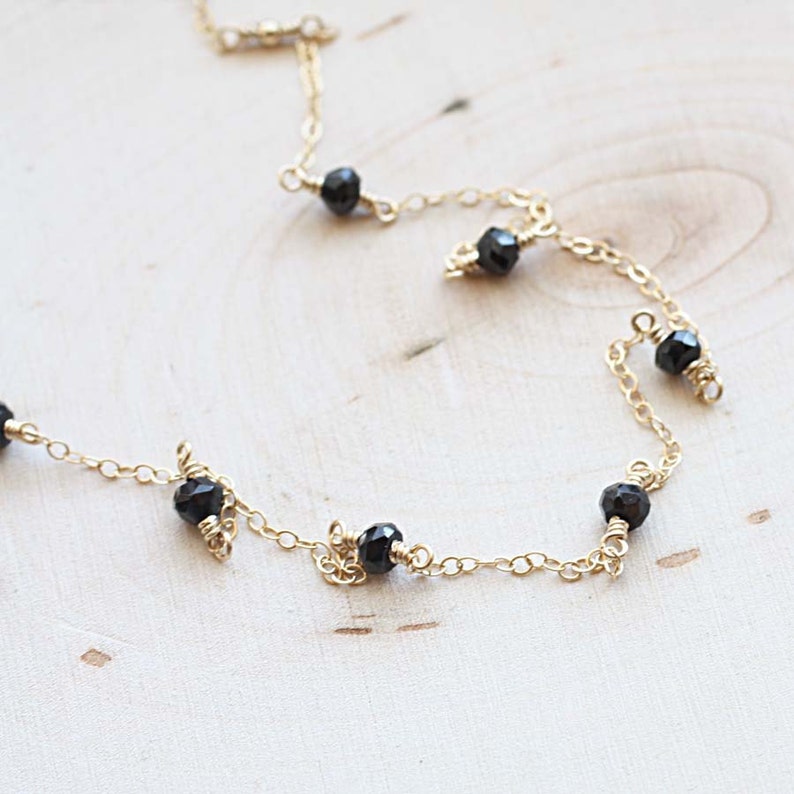 Tiny Gold Gemstone Necklace Minimal Everyday Necklace Black Etsy