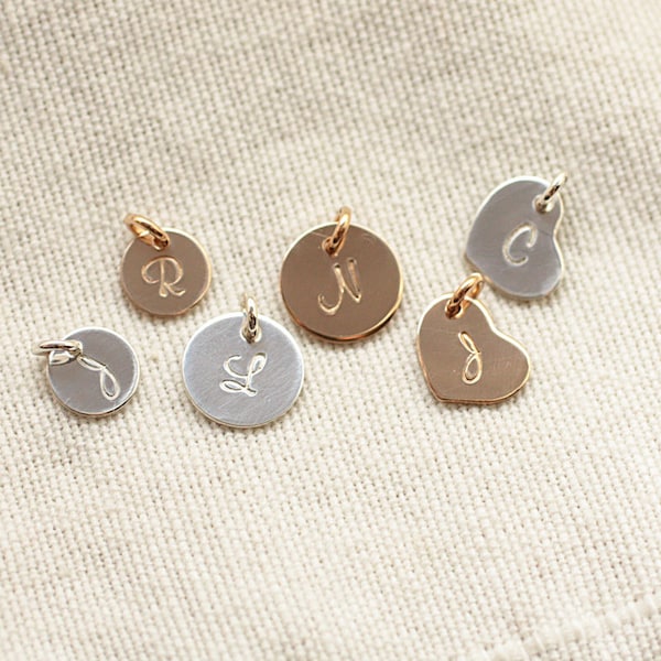 ADD ON - Personalized Hand Stamped Initial Charm, Add On to Any Necklace or Bracelet -  Sterling Silver, Gold Filled