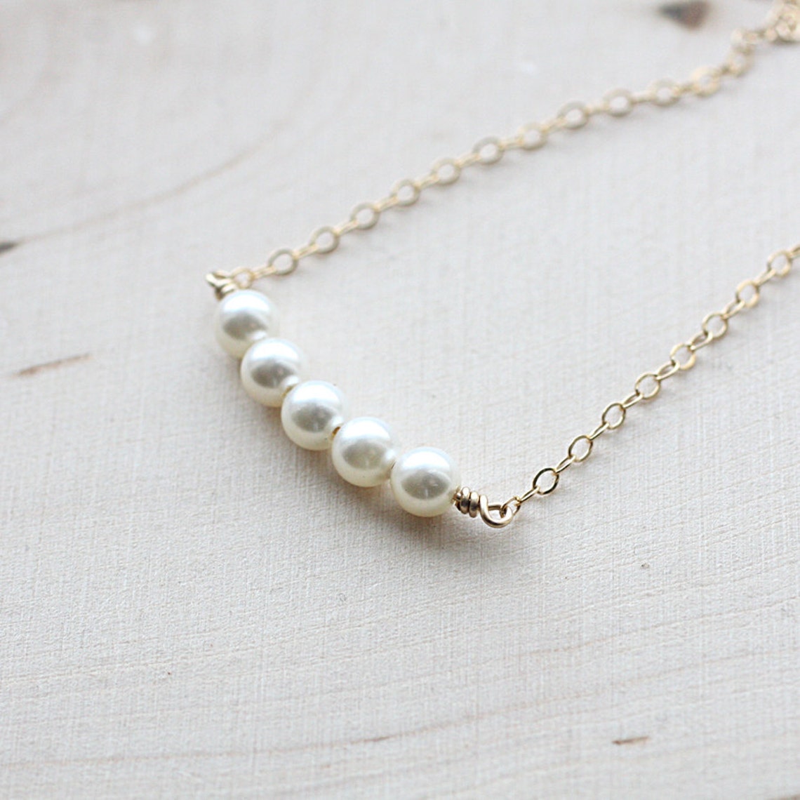 Tiny Pearl Row Necklace Minimal Pearl Necklace Dainty Pearl - Etsy