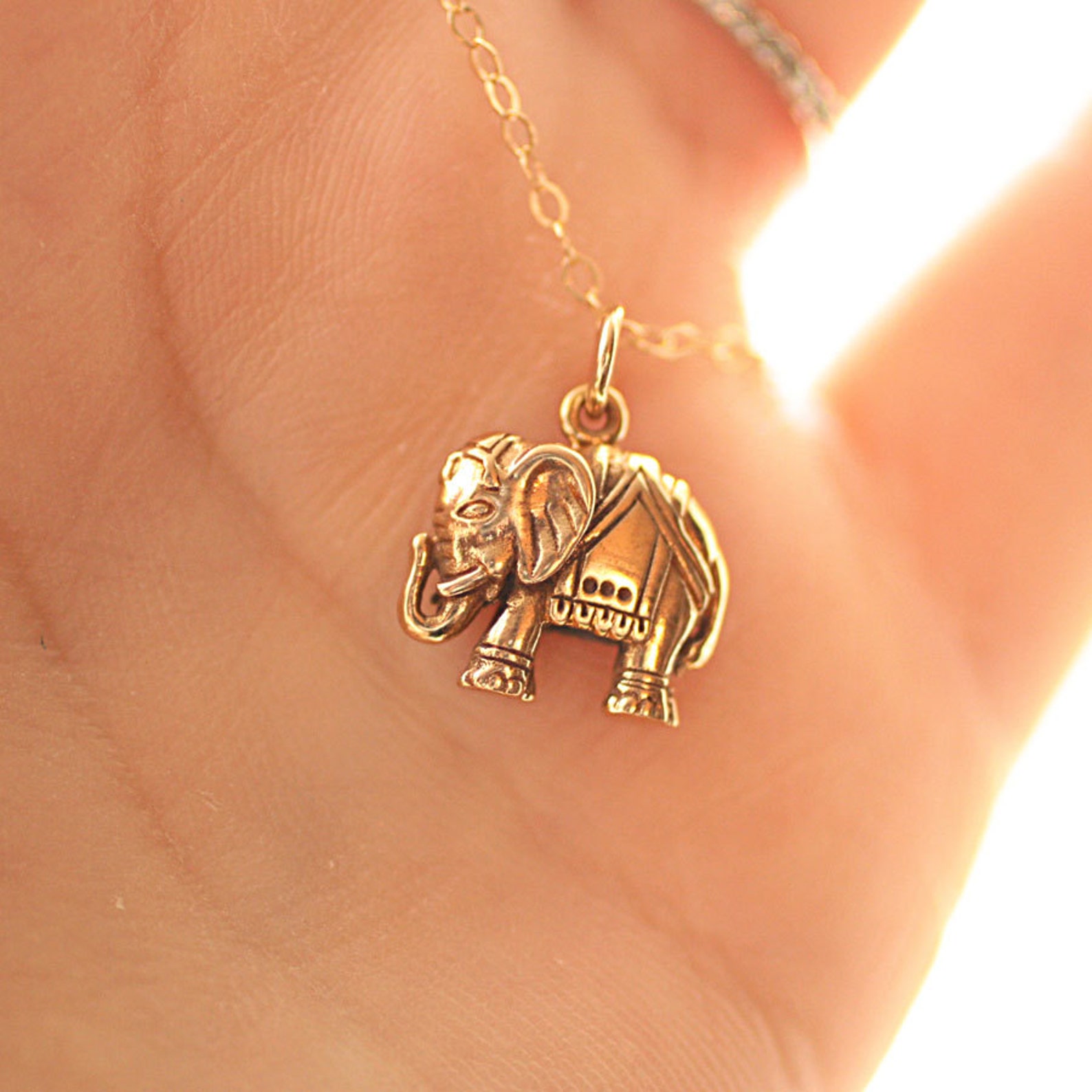 Elephant Necklace Gold Filled Chain Golden Bronze Elephant Etsy