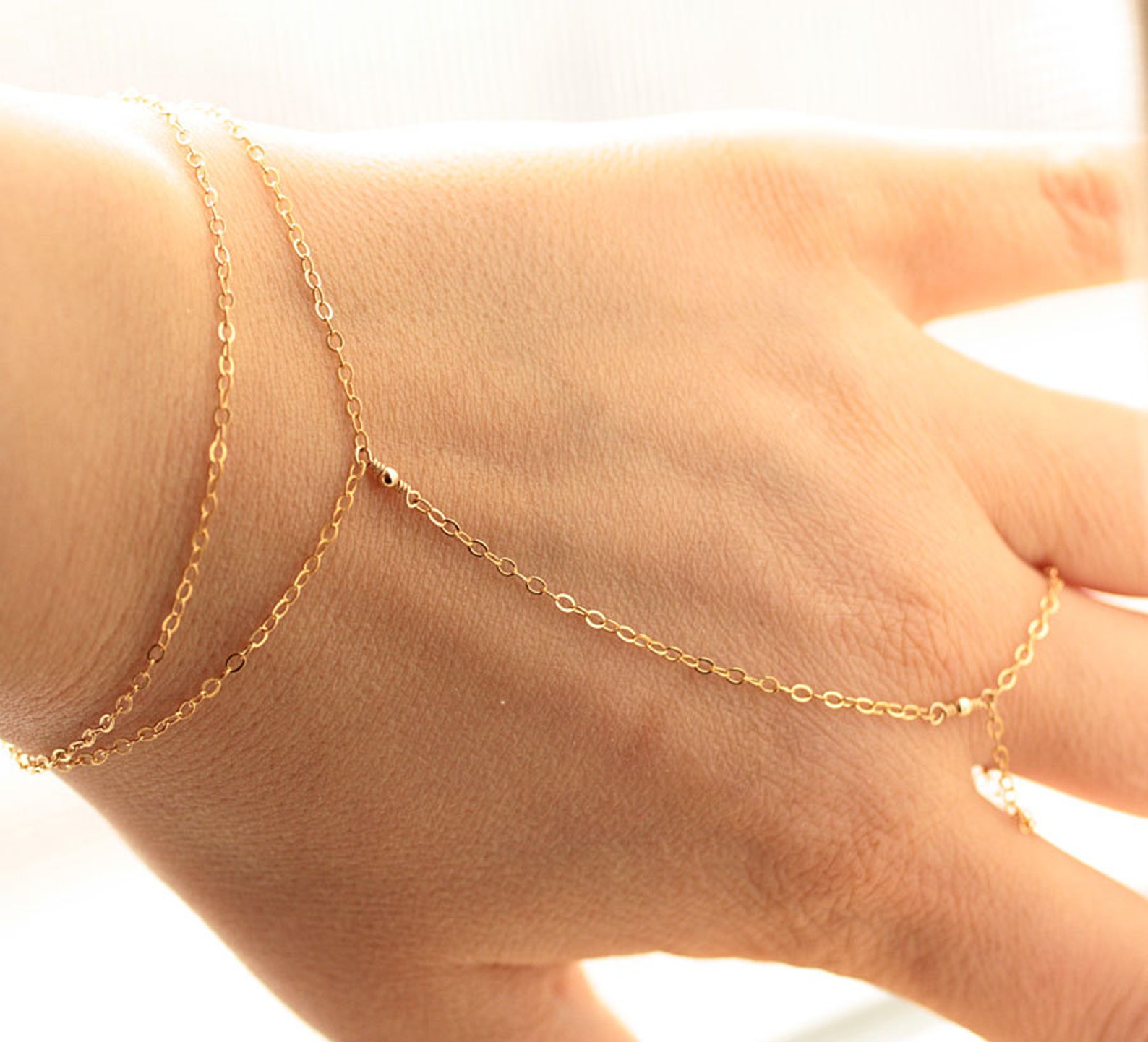 Delicate Finger Bracelet Dainty Gold Hand Chain Gold Filled Etsy