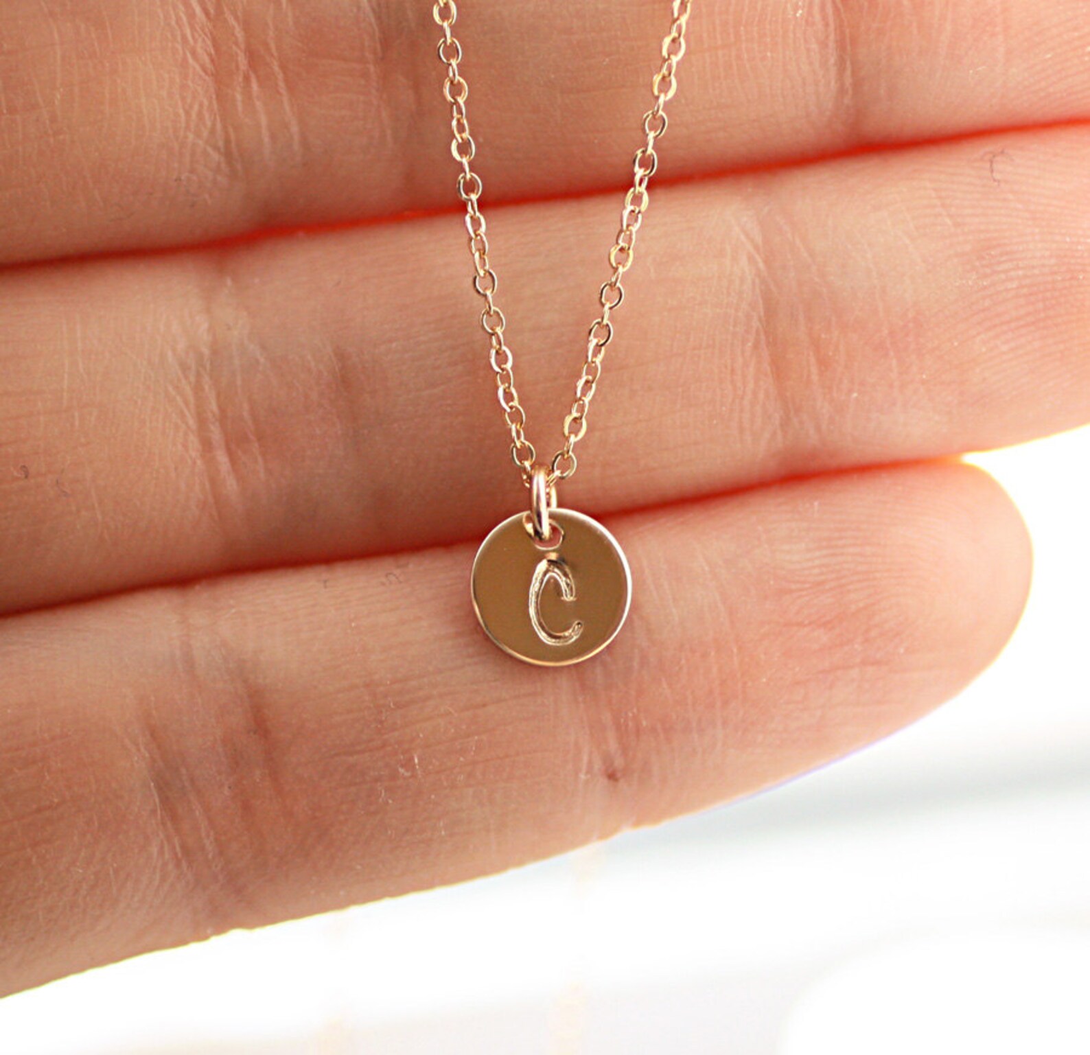 Tiny Gold Initial Necklace Personalized Necklace Hand Etsy