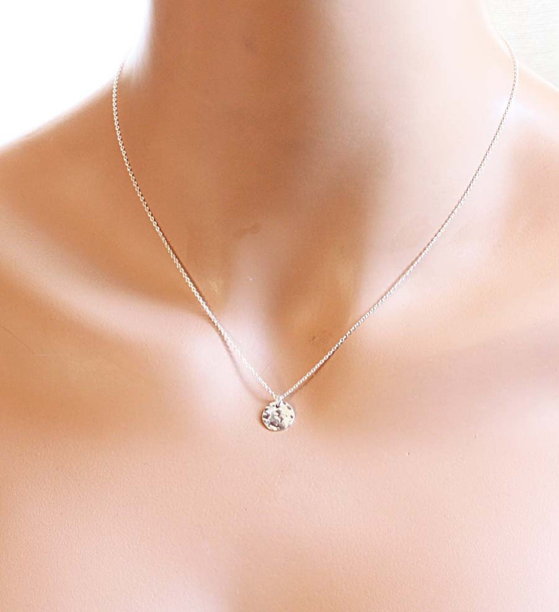 Simple Everyday Necklace Sterling Silver Hammered Disc Etsy