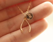 Personalized Wishbone Necklace, Initial Necklace, Sterling Silver Wishbone Necklace, Wishbone Charm, Initial Charm, Graduation Gift for Her