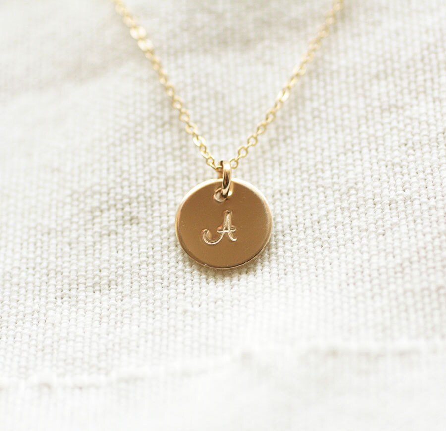 Tiny Gold Initial Necklace Personalized Hand Stamped Initial | Etsy