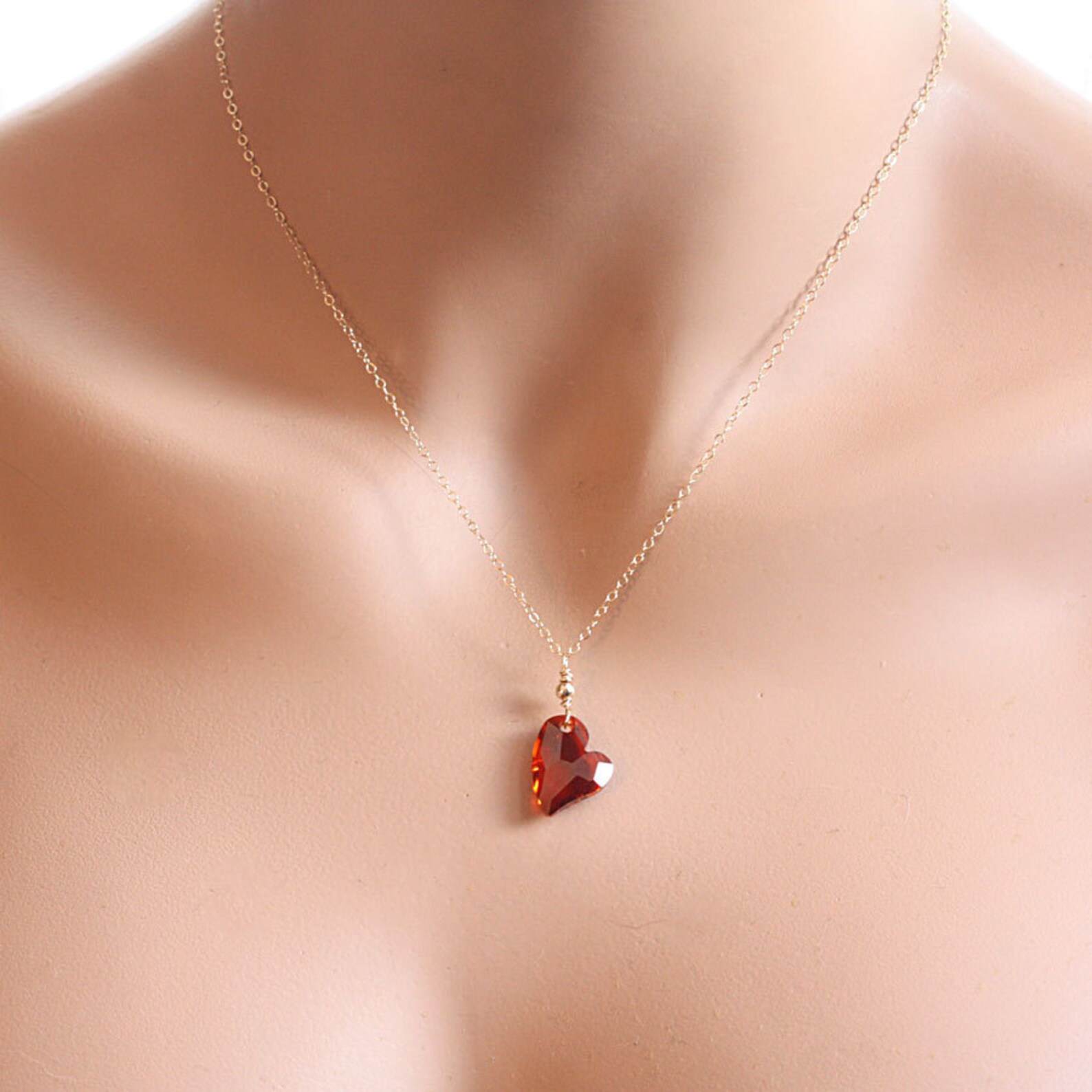 Sweet Valentine Necklace Gold Fill Ruby Red Heart Necklace Etsy