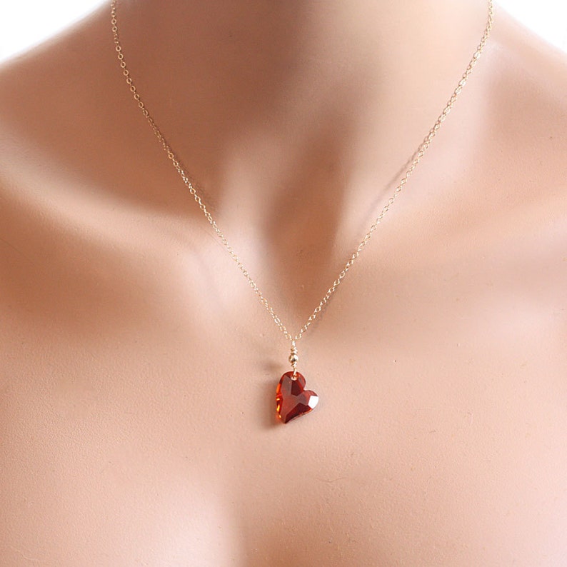 Sweet Valentine Necklace Gold Fill Ruby Red Heart Necklace Etsy