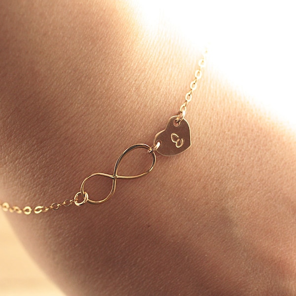 Personalized Infinity Bracelet, Initial Bracelet, Gold Filled Infinity Bracelet, Mother's Heart Bracelet, Bridesmaids Jewelry