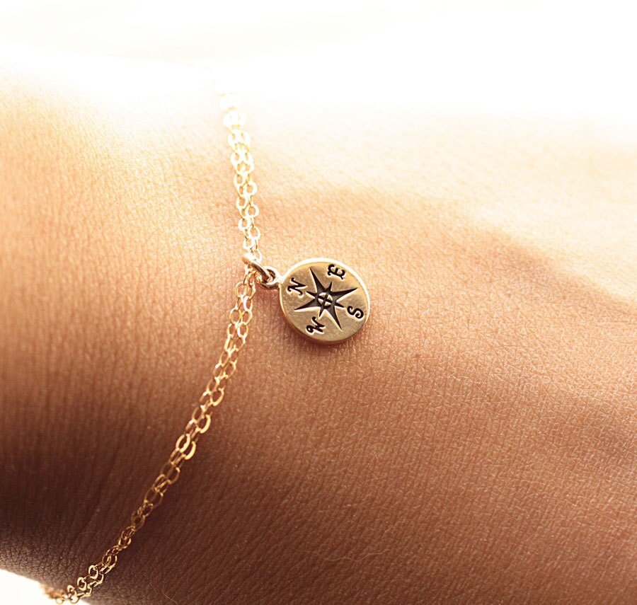 Compass Charm Bracelet Gold Filled Bracelet Friendship Etsy