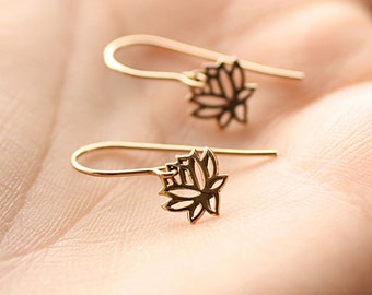 Tiny Lotus Earrings, Minimal Earrings, Everyday Earrings, Simple Earrings, Gold Lotus Earrings, Sterling Silver Lotus Earrings, Yoga Jewelry