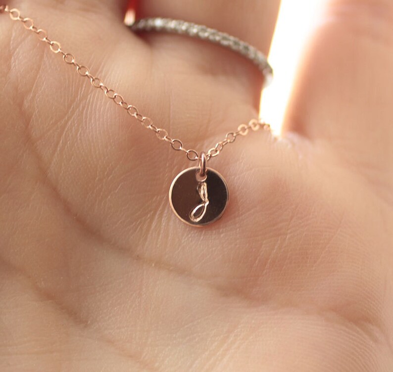 Tiny Rose Gold Filled Initial Necklace Personalized Necklace Etsy