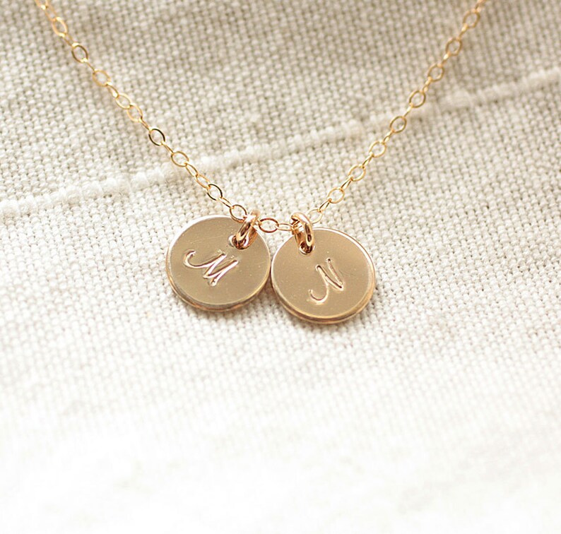 Initial Necklace Gold Filled TWO Initial Charms Etsy