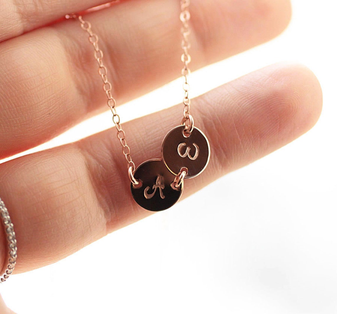 Rose Gold Initial Necklace Personalized Necklace TWO Hand Etsy