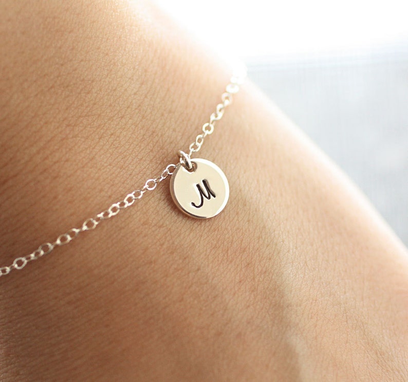 Sterling Silver Initial Bracelet Initial Charm Dainty Etsy