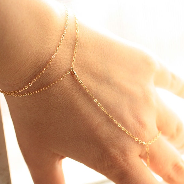 Delicate Finger Bracelet, Dainty Gold Filled Hand Chain, Minimalist Body Jewelry / Sterling Silver / Rose Gold