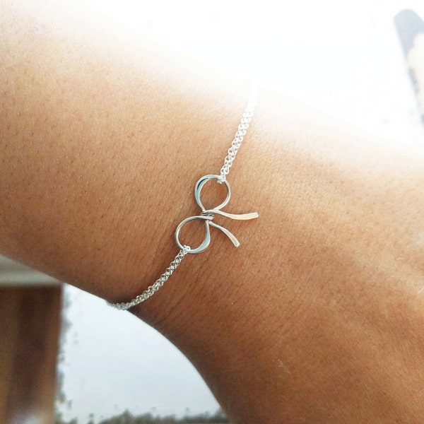 Sterling Silver Bow Bracelet, Gold Bow Bracelet, Dainty Bow Jewelry, Anklet, Necklace, Tying the Knot, Bridesmaid Gift, Ribbon Jewelry