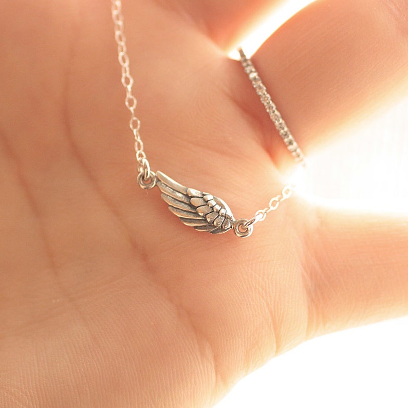 Dainty Angel Wing Necklace Sideways Angel Wing Charm, Sterling Silver, Gold Fill, Minimalist Jewelry, Bereavement Gift, Memorial Jewelry image 5