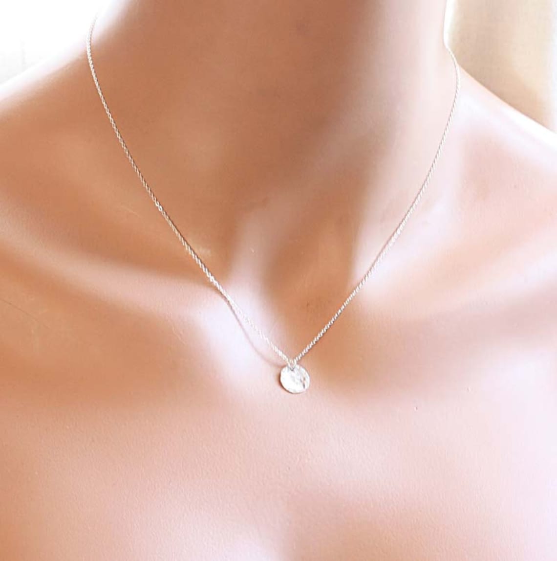 Simple Everyday Necklace Sterling Silver Hammered Disc Etsy