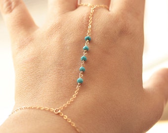 Turquoise Hand Chain, Delicate Finger Bracelet,  Dainty Gemstone Bracelet, Dainty Body Jewelry, Gold Filled, Sterling Silver, Rose Gold