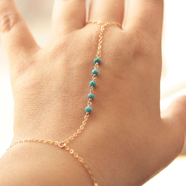 Turquoise Hand Chain, Delicate Finger Bracelet,  Dainty Gemstone Bracelet, Dainty Body Jewelry, Gold Filled, Sterling Silver, Rose Gold