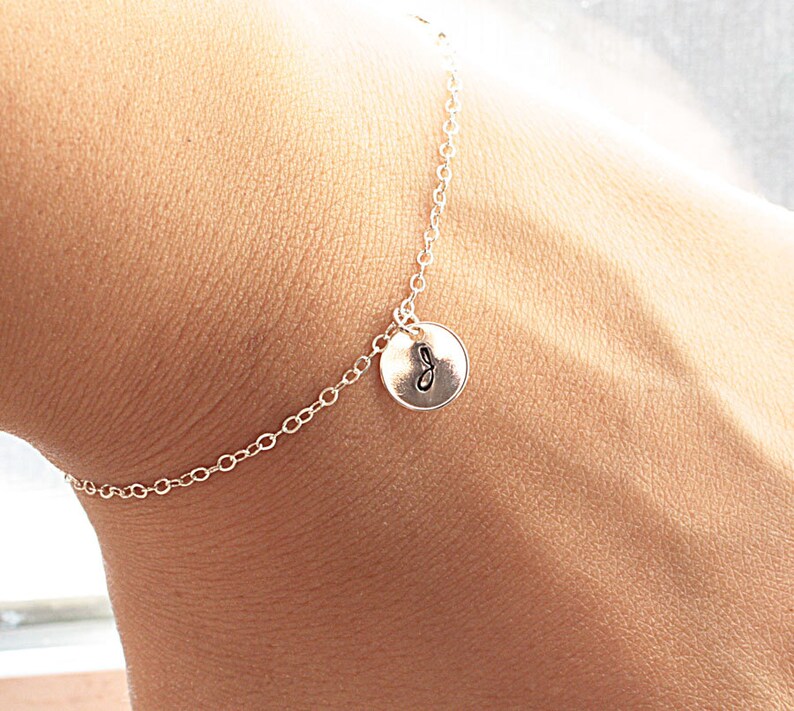 Sterling Silver Initial Bracelet Initial Charm Dainty Etsy