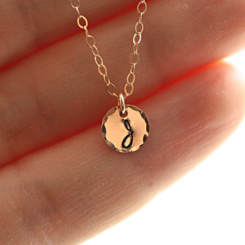 Tiny Gold Initial Necklace, Small Disc Necklace, Personalized Jewelry, Dainty Initial Necklace, Gold Fill, Sterling Silver, Rose Gold image 4