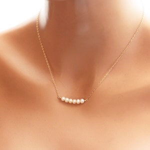 Dainty Pearl Necklace, Tiny and Petite Row of Pearls, Sterling Silver, Gold Fill, Rose Gold Necklace, Bridesmaids Necklace, Wedding Jewelry image 1