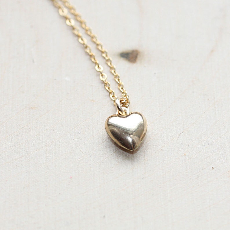 Tiny Gold Heart Necklace Puffed Heart Charm Layering Etsy
