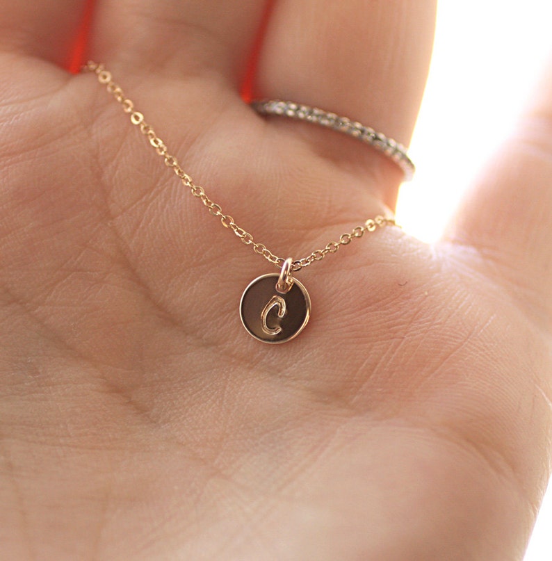Tiny Gold Initial Necklace Personalized Necklace Hand Etsy