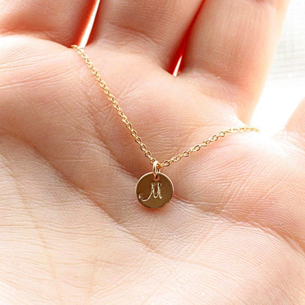 Teeny Tiny Gold Initial Necklace, Dainty Personalized Disc Necklace, Layering Necklace, Delicate Personalized Jewelry, Mother's Necklace