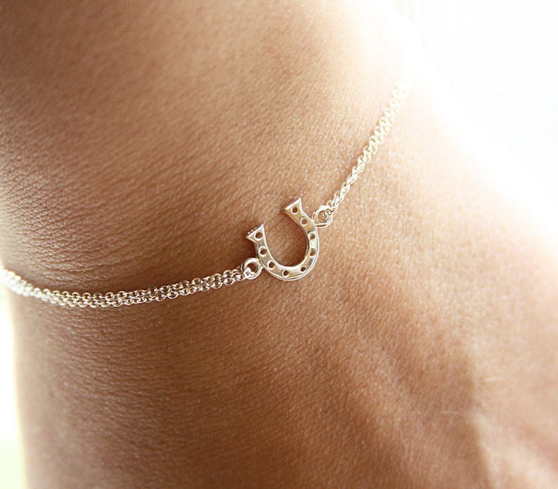 Lucky Horseshoe Bracelet, Graduation Gift, Sterling Silver, Horseshoe Necklace, Horseshoe Anklet, Friendship Bracelet, Dainty Charm Bracelet image 3